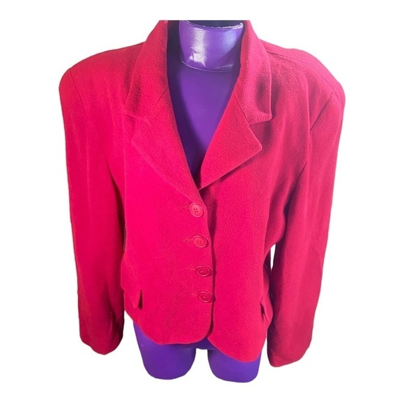 Finity vintage red wool cashmere button up cropped blazer 10 - Picture 1 of 10